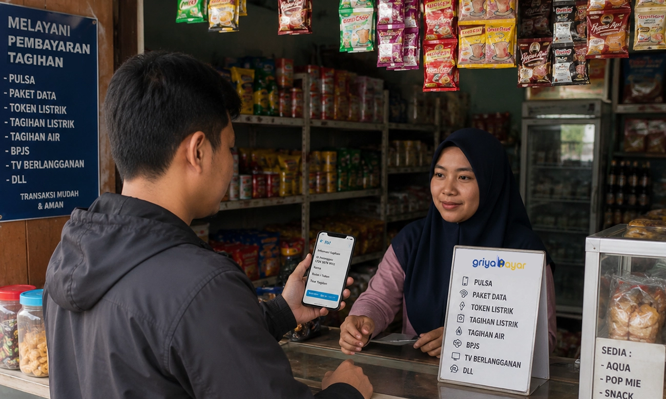 ilustrasi pelanggan bayar tagihan di loket PPOB Griya Bayar